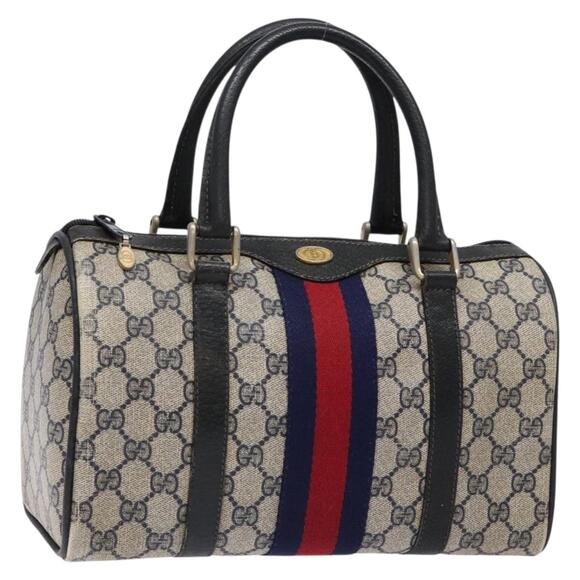 GUCCI GG Supreme Sherry Line Hand Bag Pvc Navy Gold Red 39 02 006 - Picture 1 of 16
